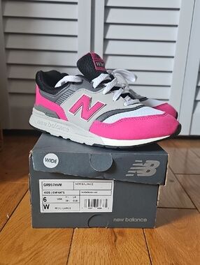 New Balance Kids Pink, Gray & White 997H Sneakers Side 6 Wide